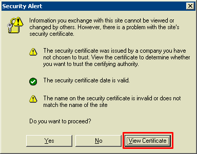 [Security Warning - click View Cert]