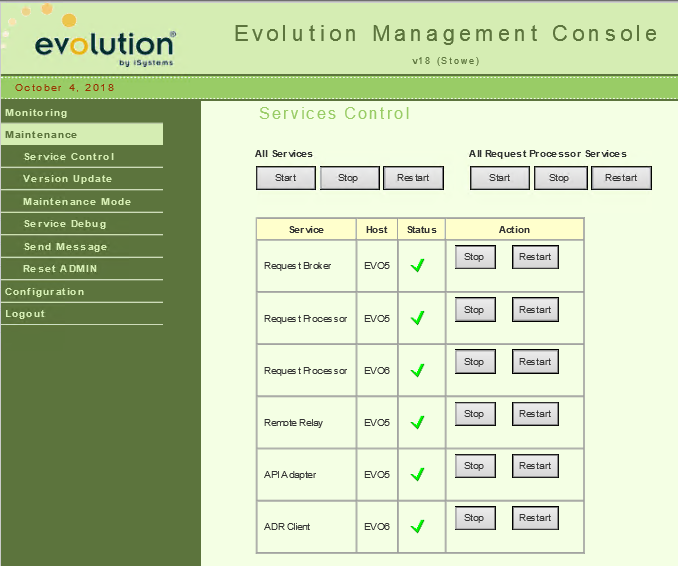 Evo MC services page; 6 services shown