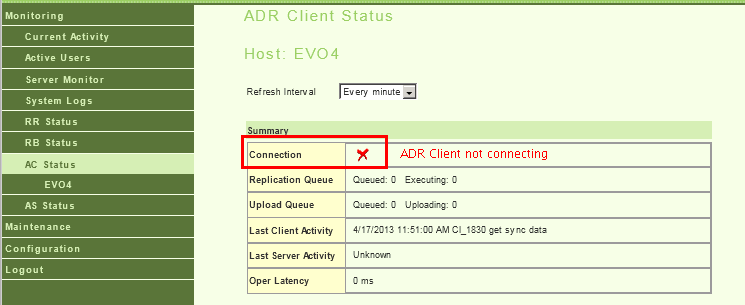 Evo MC showing bad AC status