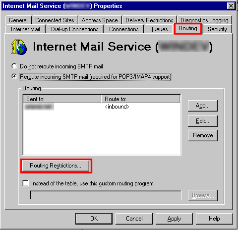 [Exchange Admin: Routing tab]