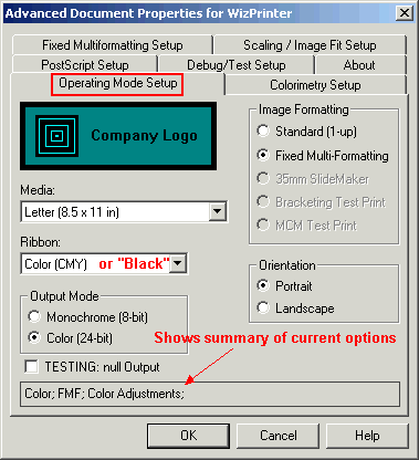 Print Driver - Operating Mode Setup