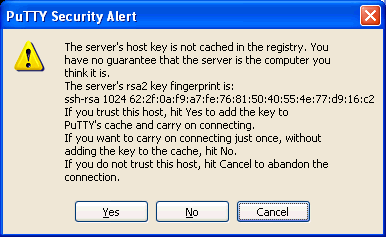 PuTTY Host Alert