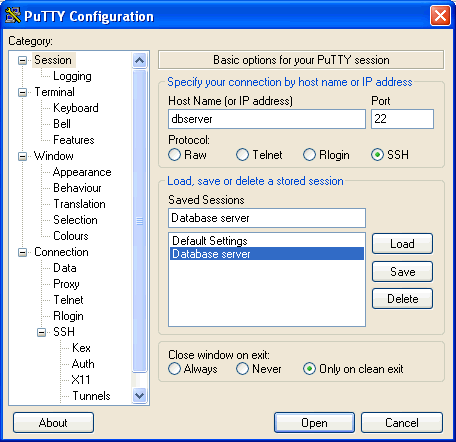 PuTTY config dialog