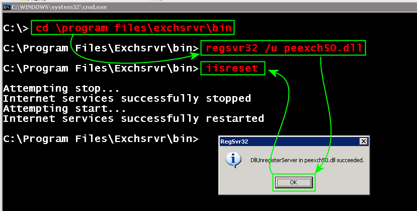 unregistering peexch50.dll